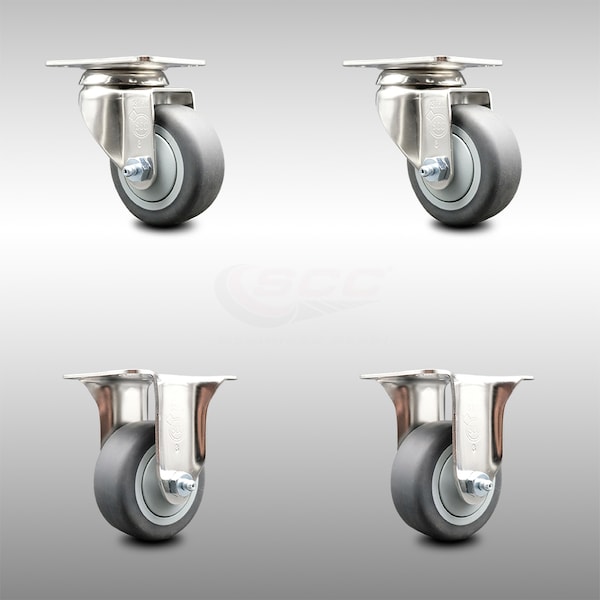 3 Inch 316SS Thermoplastic Rubber Wheel Swivel Top Plate Caster Rigid SCC, 2PK